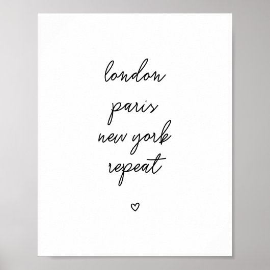 poster 'London Paris New York Repeat' | Roze 8 x 1 (Voorkant)