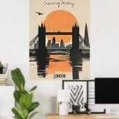 Poster London Silhouette, Tower Bridge Sunset Reflections (Bureau à domicile)