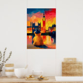 Poster London Teddy Beanie Sunset Thames Reflection (Cuisine)