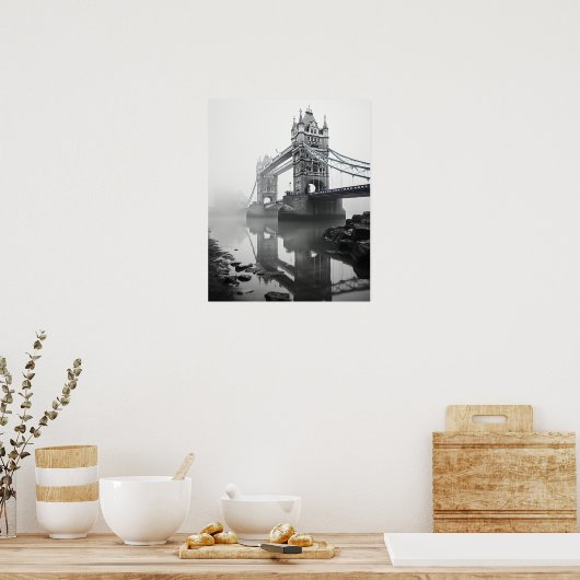 Poster London Tower Bridge dans le brouillard (Cuisine)