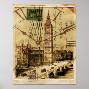Poster London Tower Pont clocktower big ben