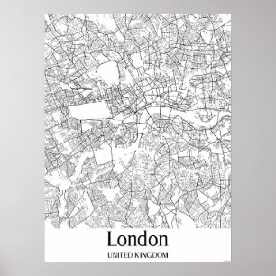 Poster London United Kingdom Black & White City Map