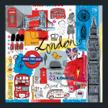Poster Londres, Angleterre<br><div class="desc">Global Travel III par Farida Zaman. Image de Londres,  Angleterre avec divers monuments célèbres et éléments emblématiques de la ville.| SID23322</div>
