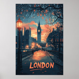 Poster Londres Angleterre Art Vintage Illustration Voyage