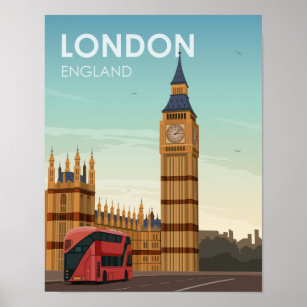 Poster Londres Angleterre Big Ben Vintage voyage