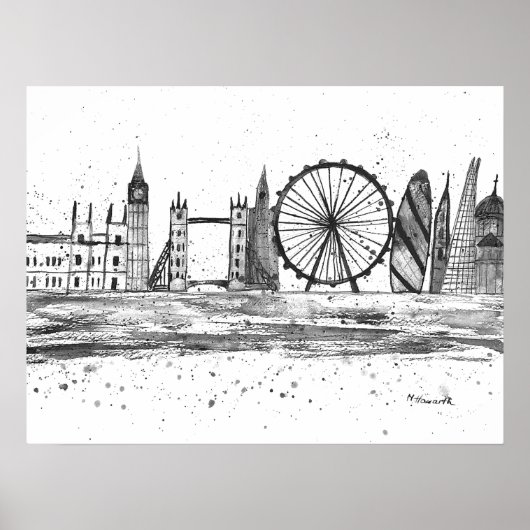 Poster Londres Angleterre Destination Skyline Skyline Vin (Devant)