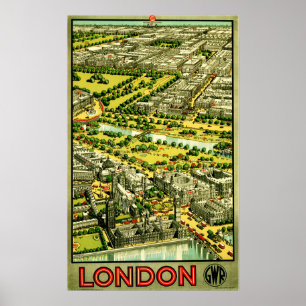 Poster LONDRES ANGLETERRE GRANDE-BRETAGNE GWR Vintage Rai
