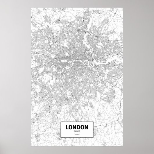 Poster Londres, Angleterre (noir sur blanc) (Devant)