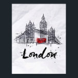 Poster Londres, Angleterre | Oeuvre scintillante<br><div class="desc">gratte-ciel londoniens,  Tower Bridge et Big Ben dessinent dans un style vintage avec des gouttes et des éclaboussures sur du papier écroulé. | © et ® Bigstock® - Tous droits réservés.</div>
