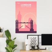 Poster Londres Angleterre Vintage voyage rose (Bureau à domicile)