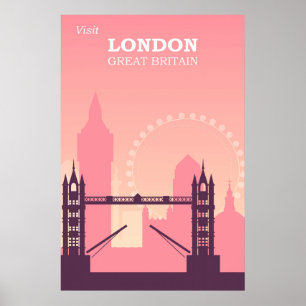 Poster Londres Angleterre Vintage voyage rose