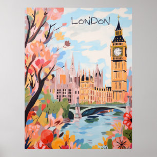 Poster Londres Angleterre Voyage Ville Peinture Esthétiqu