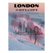Poster Londres: Arte de línea con coordenadas. (Devant)
