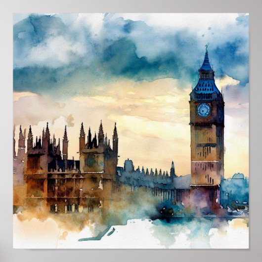 Poster Londres-Big Ben-(B), Aquarelle (Devant)