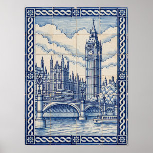 Poster Londres Big Ben Bleu Art Azulejo Portugais