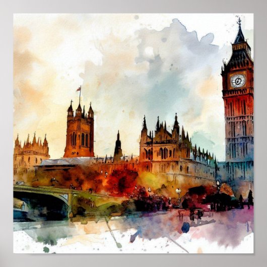 Poster Londres-Big Ben-(D), Aquarelle (Devant)