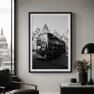 Poster Londres Bus à Deux Étages Noir et Blanc