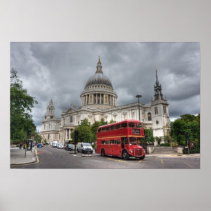 Poster Londres Bus et Cathédrale St Pauls Angleterre