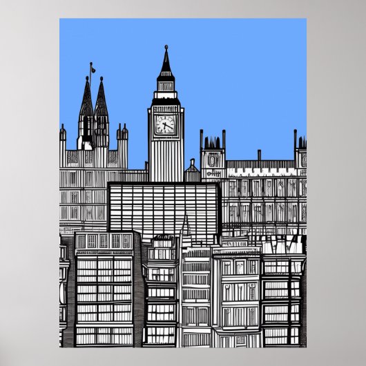 Poster Londres Cityscape noir et blanc (Devant)