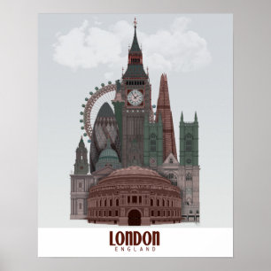 Poster Londres en nuages rouges et verts