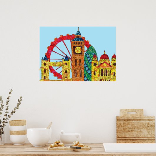 Poster Londres Icon Building Mozaic (Cuisine)