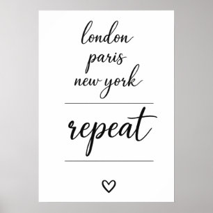 Poster Londres Paris New York Répéter Ville Voyage 
