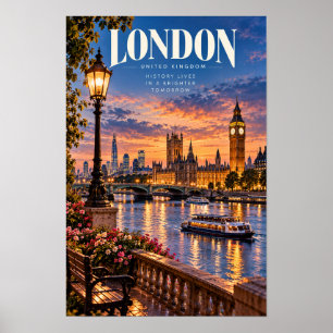 Poster Londres Royaume-Uni Big Ben Coucher de Soleil Affi