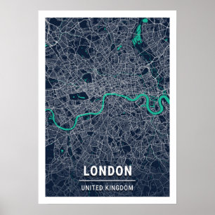 Poster Londres - Royaume-Uni Carte de la ville bleue somb