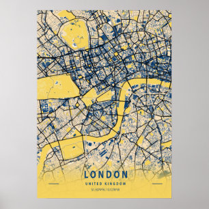 Poster Londres - Royaume-Uni Carte de la ville jaune