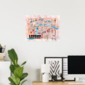 Poster Londres Royaume-Uni Carte illustrée avec des monum (Bureau à domicile)