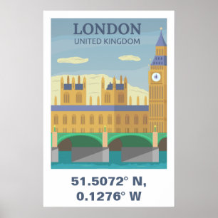 Poster Londres Royaume-Uni Coordonnées de voyage vintage