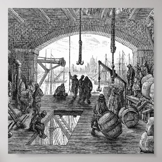 Poster Londres victorienne - Entrepôt près de la Tamise (Devant)