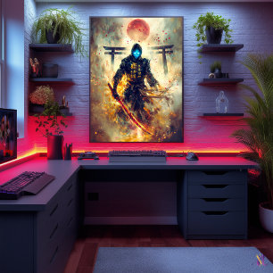 Poster Lone Ghost Ronin – Samouraï Spectral Feu et Ombres