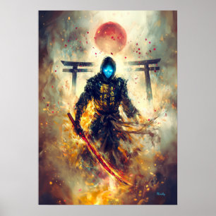 Poster Lone Ghost Ronin – Samouraï Spectral Feu et Ombres