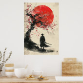 Poster Lone Samurai – Red Sun Japanese Ink Art (Cuisine)