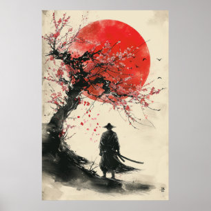 Poster Lone Samurai – Soleil Rouge Art à l'encre japonais
