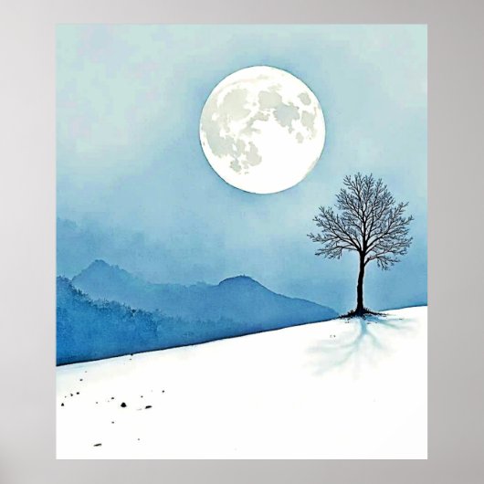 Poster Lone Tree: Serene Full Moon Silence Art (Devant)