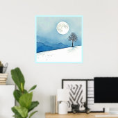 Poster Lone Tree : Sérénité de la Pleine Lune Silencieuse (Bureau à domicile)