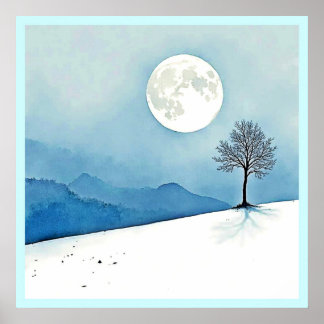 Poster Lone Tree : Sérénité de la Pleine Lune Silencieuse