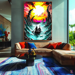 Poster Lone Voyager - Surreal Stormy Sea Imaginaire Art