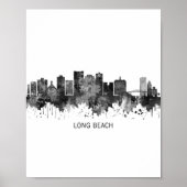 Poster Long Beach California Skyline BW (Devant)