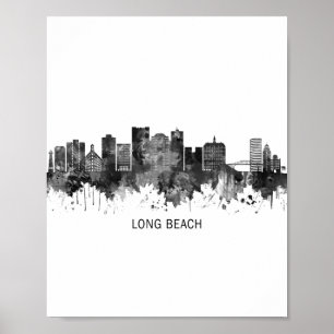 Poster Long Beach California Skyline BW