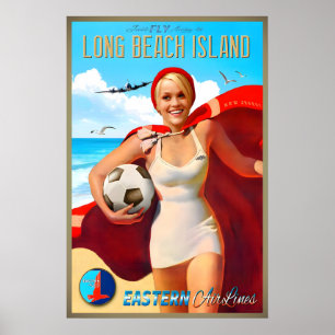 Poster Long Beach Island New Jersey Eastern Air Lines Nou