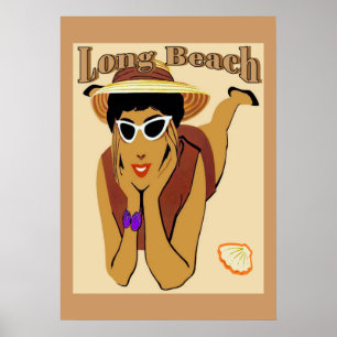 Poster Long Beach, Lady on Beach