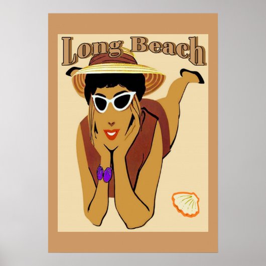 Poster Long Beach, Lady on Beach (Devant)