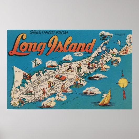 Poster Long Island, New York - Salutations de (Devant)