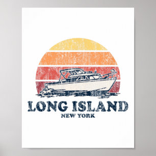 Poster Long Island Ny Bateau Vintage 70s Rétro Conception