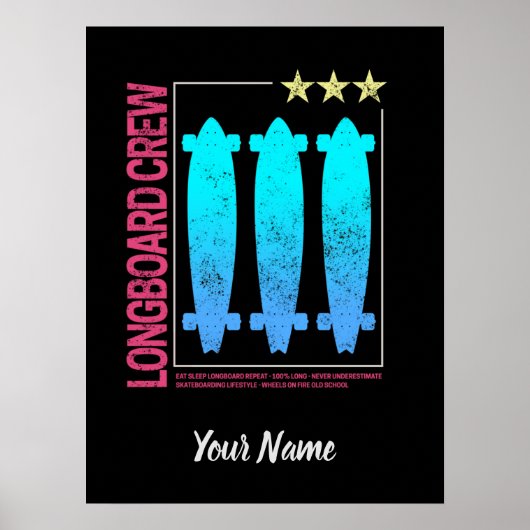 Poster Longboard Olli vintage design for skaters (Devant)