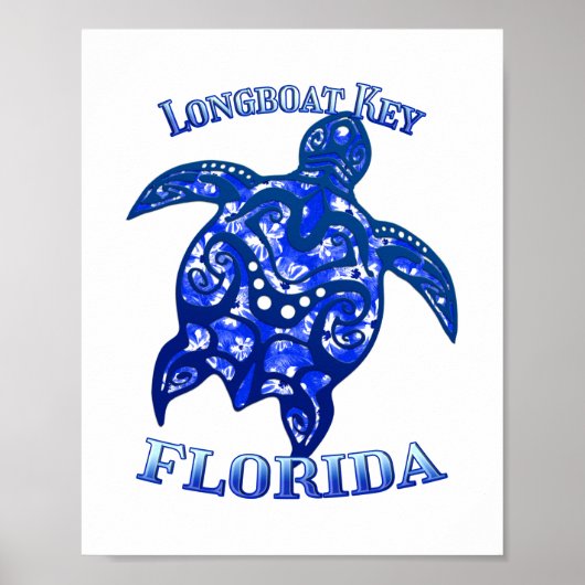 Poster Longboat Key Florida Vacances Tortue tribale (Devant)