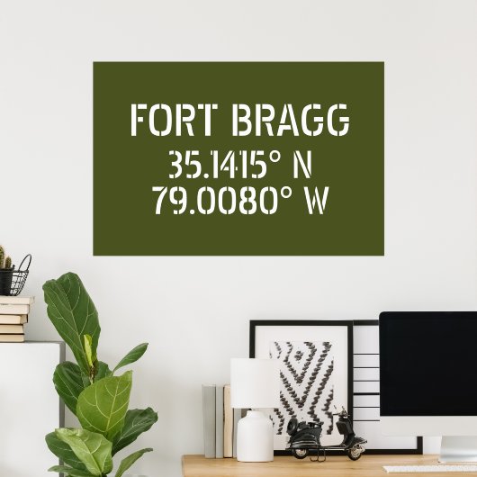 Poster Longitude de la latitude de Fort Bragg (Bureau à domicile)